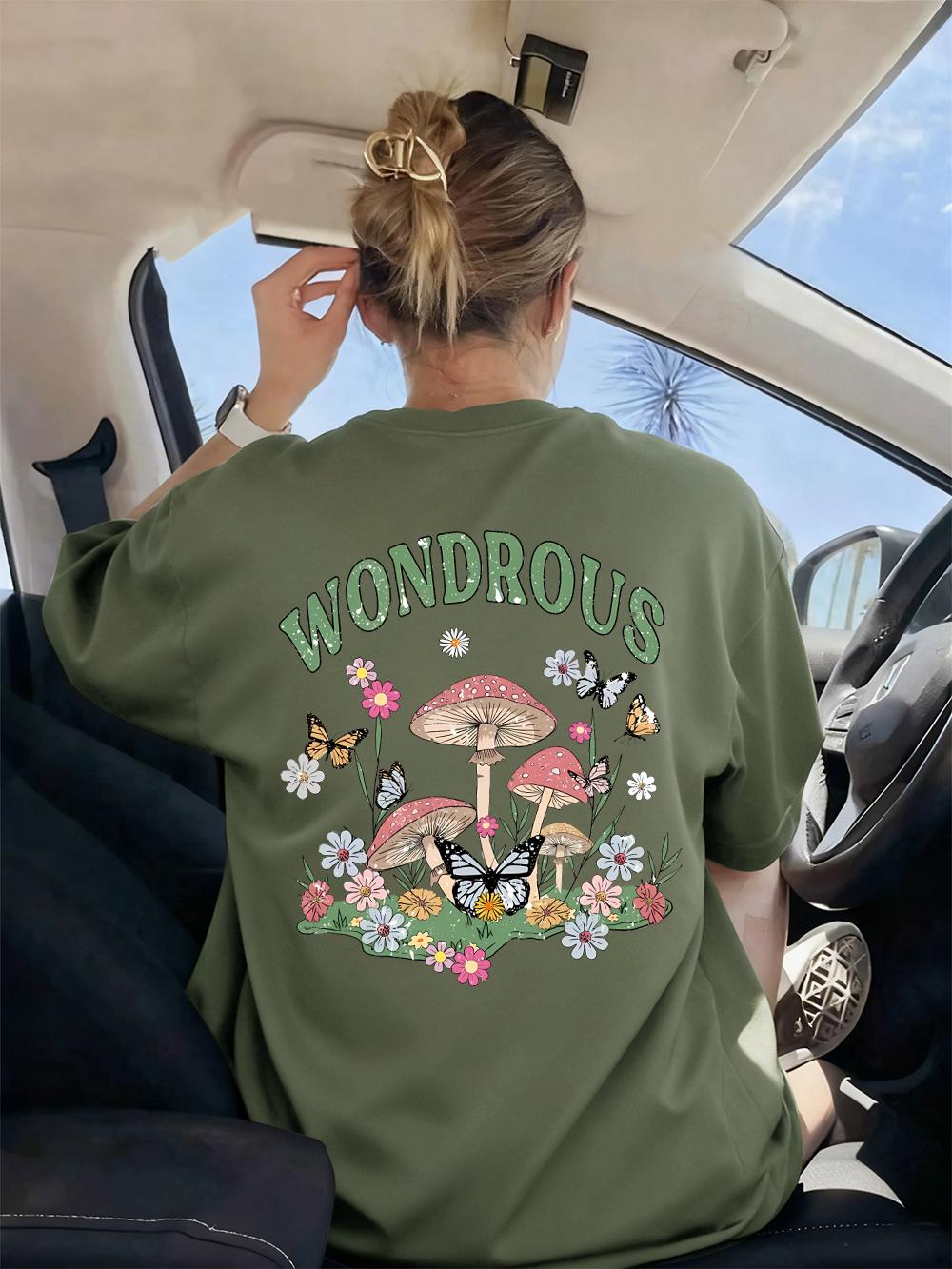

Mushroom Flower Butterfly Printing TShirt Womens Basics AllMatch T Shirts ONeck Soft Tops Summer Comfortable Woman Clothes S
