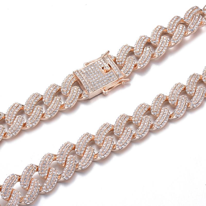 Cuban Chain Hip Hop Rhinestone Necklace - 19mm Thick Trendy Jewelry 18 cm