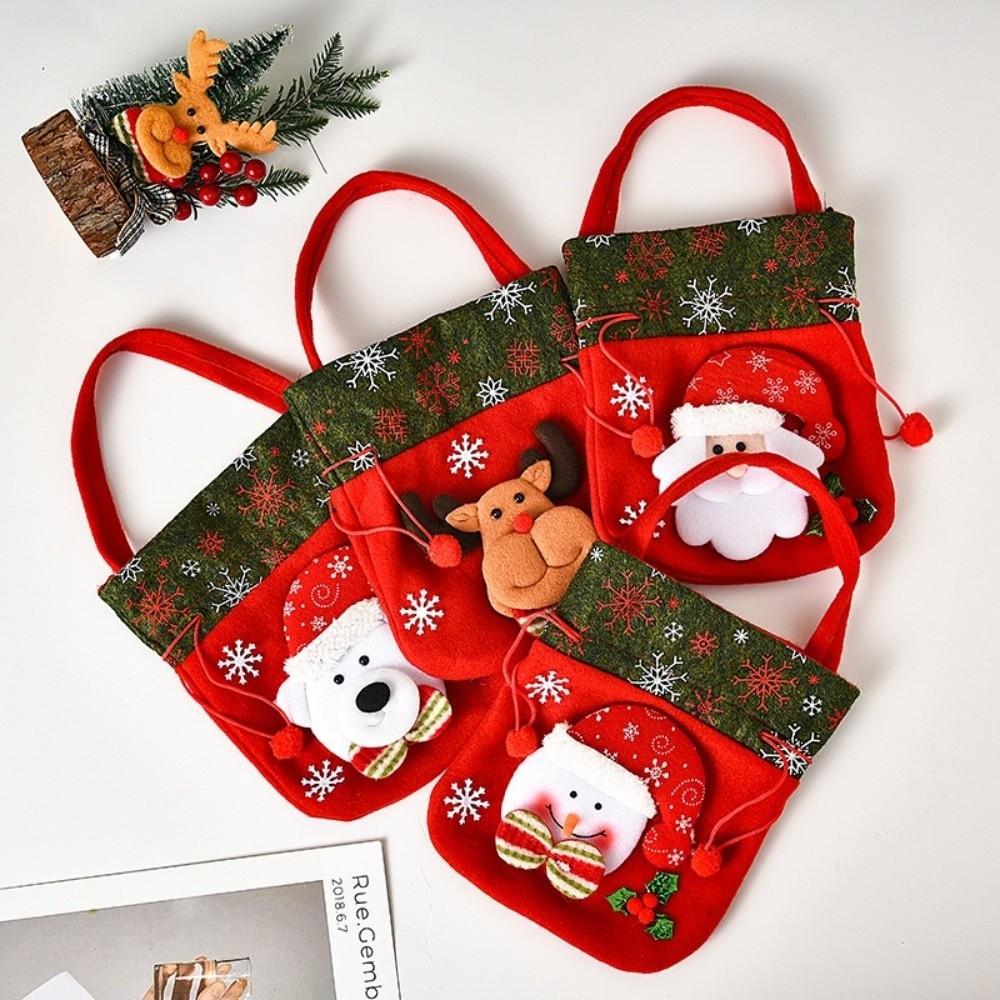 Flannel Santa Gift Bag Drawstring Closure Candy Gift Bag  Christmas Decoration