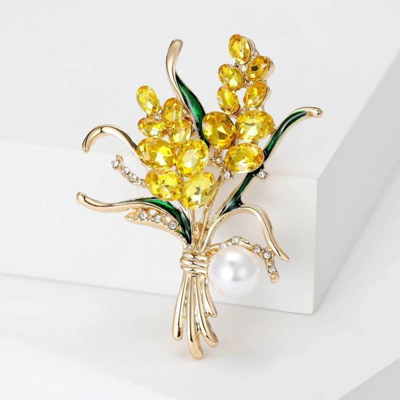 1Pcs Trendy Rhinestone Wheat Brooches For Women Unisex 2colors Pearl Plant Office Party Brooch Pin New Gifts