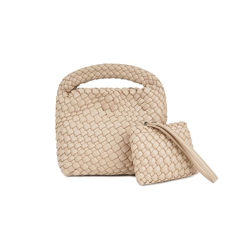 Handwoven Bucket Bag Women Small Tote Shoulder Crossbody Soft PU Leather Daily Use
