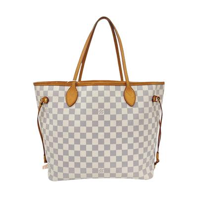 [Použitý] Neverfull Střední Bílá Potahovaná Plátěná Kostkovaná Taška přes Rameno Se Zlatými Doplňky a Kapsičkou - Dobrý Stav #949N5E