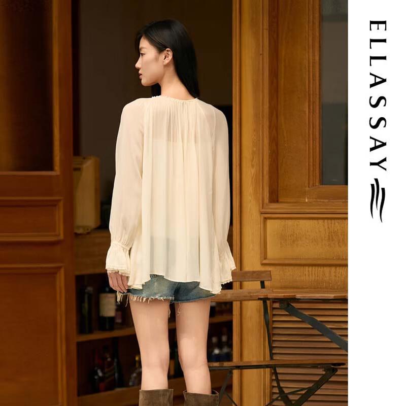 ELLASSAY Women's Minimalist Lyocell V-Neck Pullover Blouse