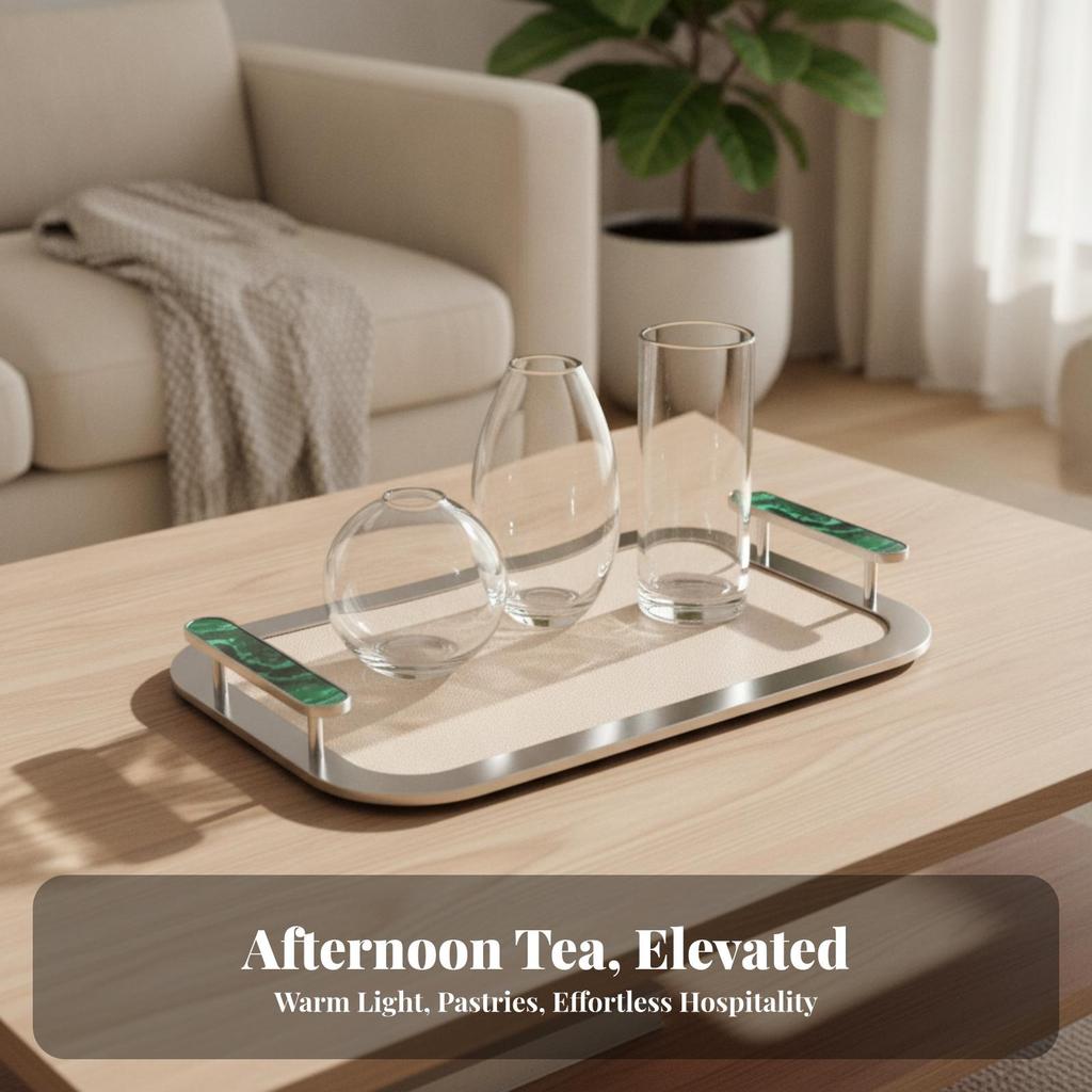 Rectangular Serving Tray Mirror-Finish Platter Decorative for Dining Room, Hosts