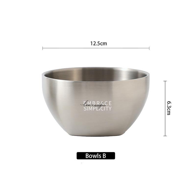 

304 Stainless Steel Rice Bowls,Anti-scalding Thermal Insulation Soup Bowl,Kitchen Tableware Non Slip Double Layer Bowls 1 Piece
