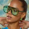 Trendy Big Frame Sun Glasses Women Men Square Sunglasses Female Beautiful Green Colors Mirror Designer Brand Fashion