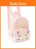 Kids Girl Cat Embroidery Double Pocket Backpack With Lightweight Polyester For School And Daily Use