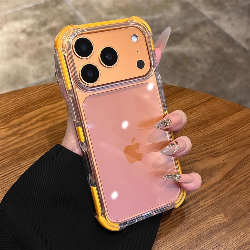 Four Corners Airbags Shockproof Acrylic Clear Case for iPhone 17 Air 16 15 14 Pro Max Clash Contrast Color Transparent Cover