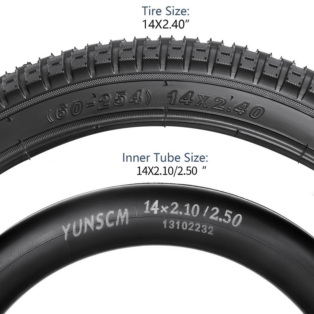 YunSCM Set of 2, 14x2.4 Tires, 14x2.4 60-254 Bicycle Tires + Tubes with 32mm American Valves + Rim Tape, Tires 14 2.4, Y-027