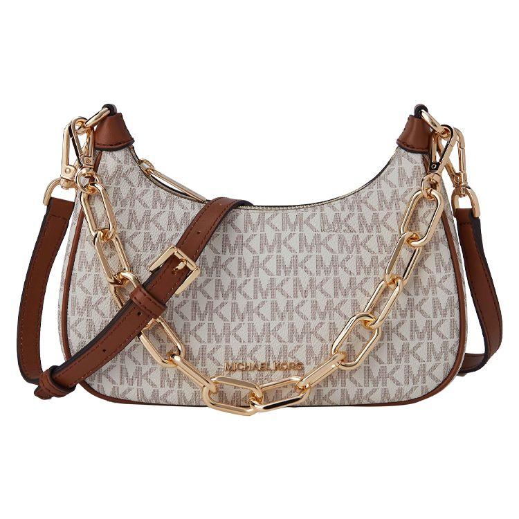 

Michael Kors Cora Classic Monogram Chain Commuter Practical Faux Leather Saddle Bag Women shoulder bag Vanilla-White Acorn-Brown 35S2G4CU1B-150 Basic Set (Bag+Dust Bag)