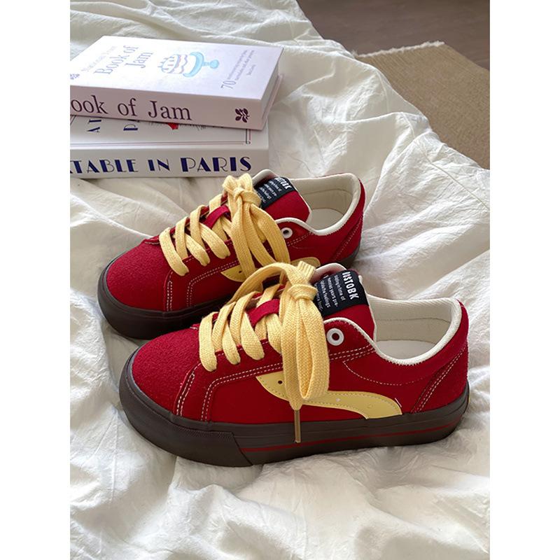 

Американские ретро-кейтбордические туфли для женщин 2025 года, весна-осень, новый стиль Гонконга, шикарные универсальные парусиновые туфли с нишевым дизайном 35