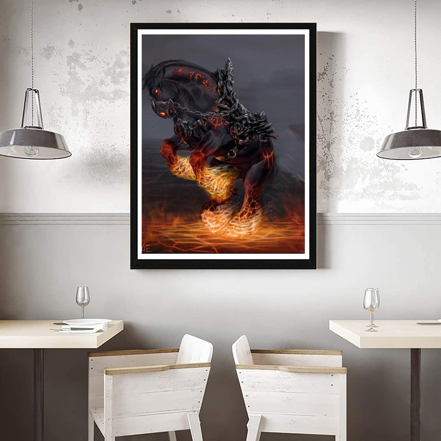 

5D DIY Алмазная картина Адский конь Набор для вышивки крестом Мозаика Алмазная вышивка Роза Полный Круг/Квадрат Украшение для дома Round 30x40cm