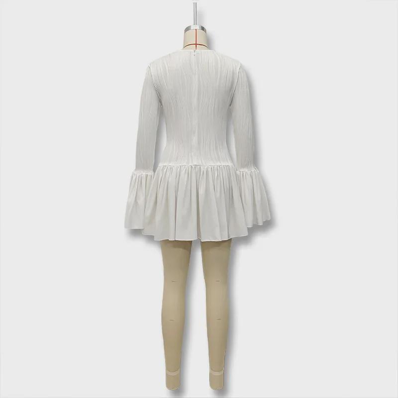 2024 Autumn Women's Fashion: European & American Style Slim Fit Ruffle Dress with Flared Sleeves