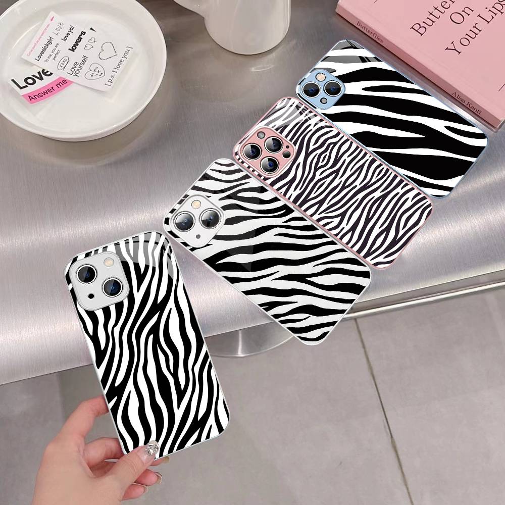 Zebra Print Clip Art For IPhone 14 13 12 Mini 11 Pro XS Max X XR 14 Plus Tempered Glass Cover