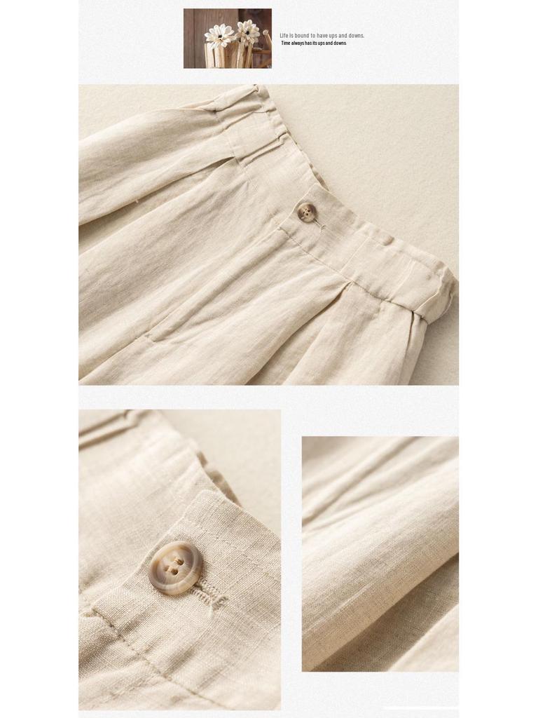 Women's Summer Cotton-Linen Wide-Leg Shorts, Loose Button-Waist, Korean Style, Plus-Size Casual Five-Point Pants