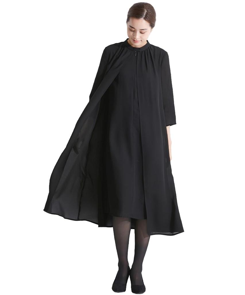 Collar Design Dress Made of Japanese Fabric Sizes [Nissen] [Mourning/Formal Clothing] <Callarus> Washable, Wrinkle-proof, Front-opening Stand-up