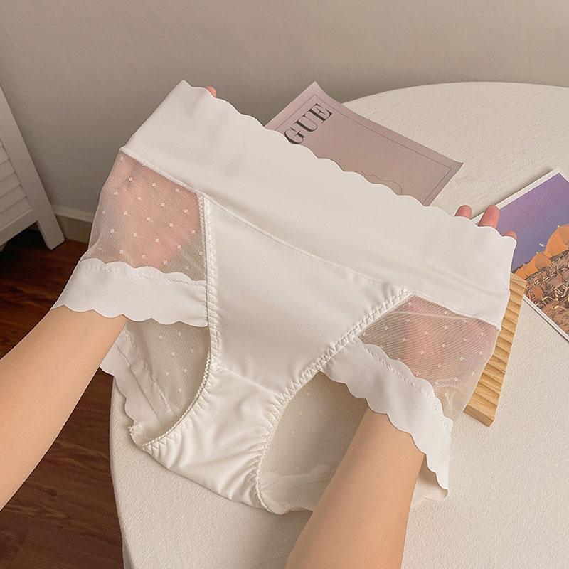 

Бесшовное нижнее белье из ледяного шелка, женское сексуальное кружевное белье, трусики-трусы Desire Wind с высокой талией, сетчатые дышащие треугольные трусики XL белый