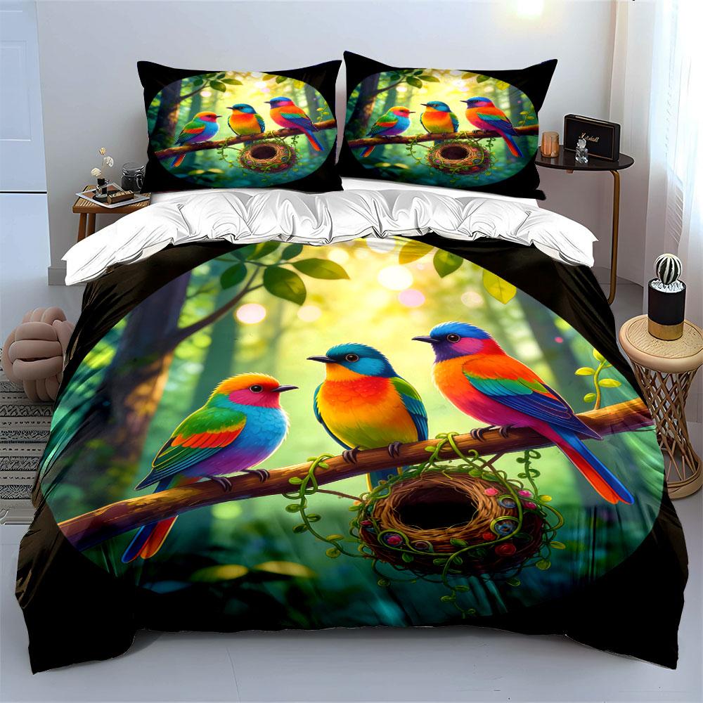 Colorful Bird Decor Set Soft Comfortable Duvet Cover Bedding Set Included 1*Duvet Cover & 2*Pillowcases, Gift
