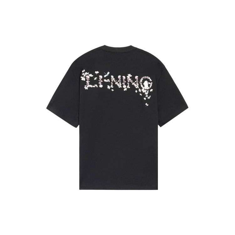 Li Ning SS22 Cherry Blossom Series Casual Printed Solid Color Round Neck Short Sleeve T-Shirt Unisex T-Shirt Black AHSS921-4
