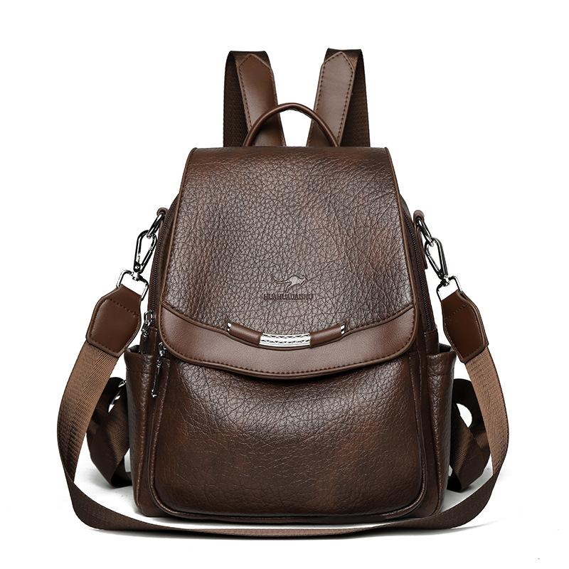 Женский рюкзак из ПУ Многофункциональная сумка через плечо Дорожный рюкзак кофейный