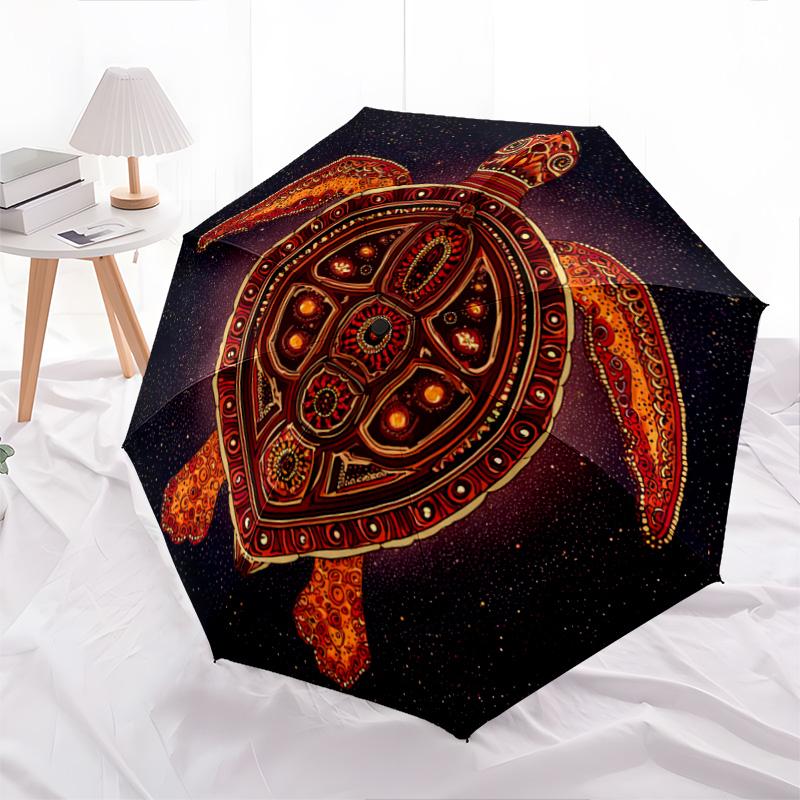 1 Stück Automatischer Faltregenschirm - Verziertes Schildkrötenmuster, Tragbares & Faltbares Design mit 8 Speichen, Weihnachts-Geburtstagsgeschenke