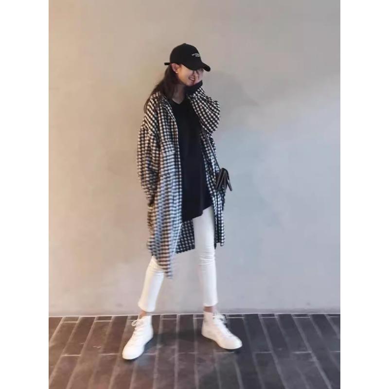 

Корейский стиль свободный ленивый стиль суб-рубашка женская средней длины большой размер повседневная рубашка с длинными рукавами универсальный кардиган куртка XL