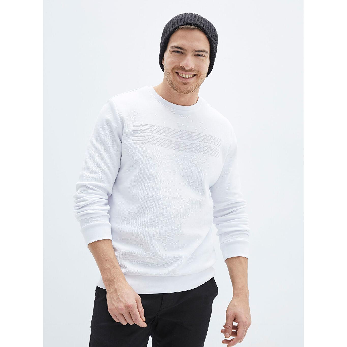 

LCW CLASSIC Мужская толстовка с круглым вырезом и длинными рукавами с принтом, белая