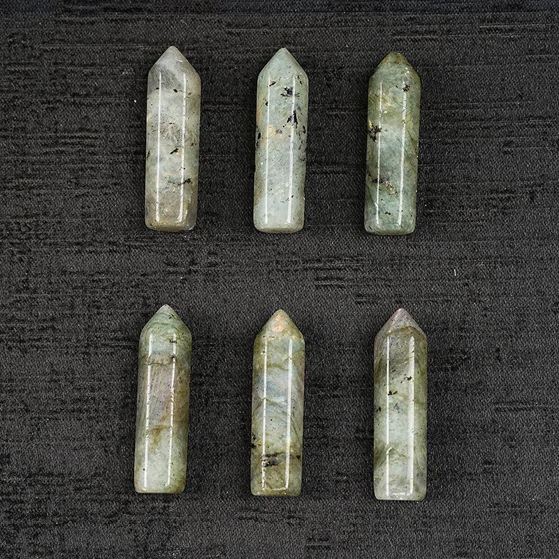 Natural Labradorite Crystal Point Polished Six-Sided Hexagonal Column Shape 32mm by 8mm Gemstone Wand for Collection and Display