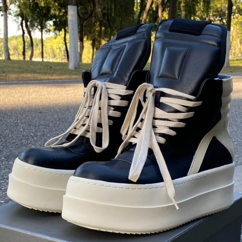 ~ High-top shoes soft leather inverted triangular thick-soled heightening shoes autumn new women's sports board shoes