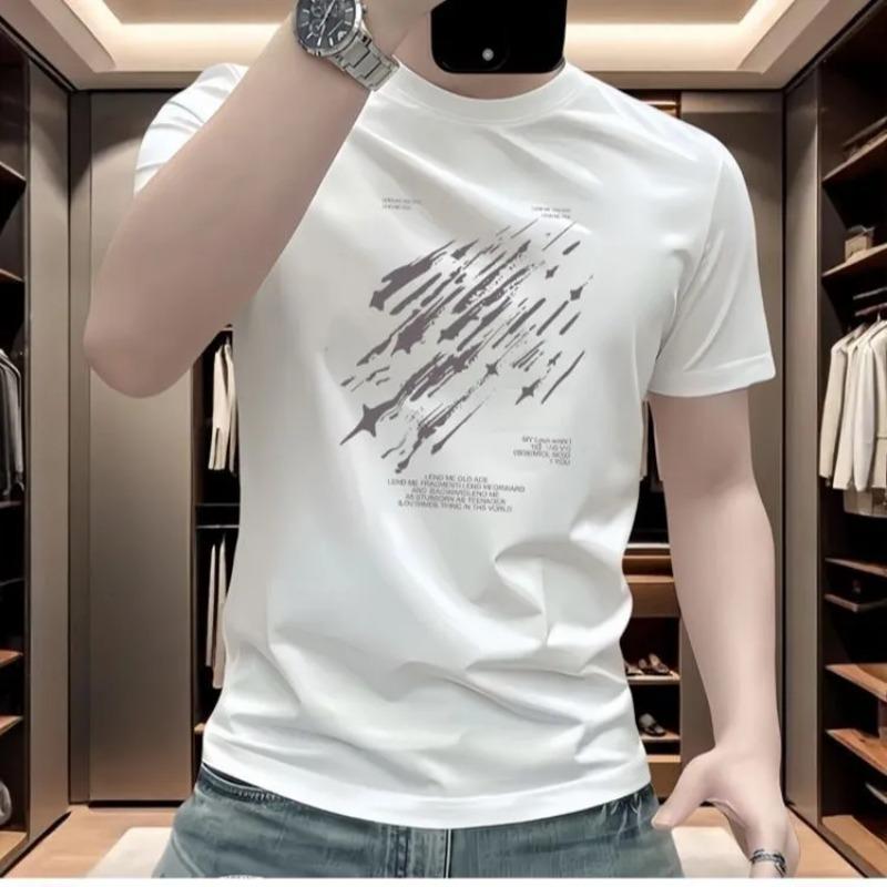 Men White Abstract Print Crew Neck Short Sleeve T Shirt S белый