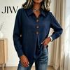 Leichte Atmungsaktive Oberteile Damen Knopfleiste Hemdbluse, Langarm V-Ausschnitt Locker Fließend Knitterarm Plus Size Sommerblusen Tunika