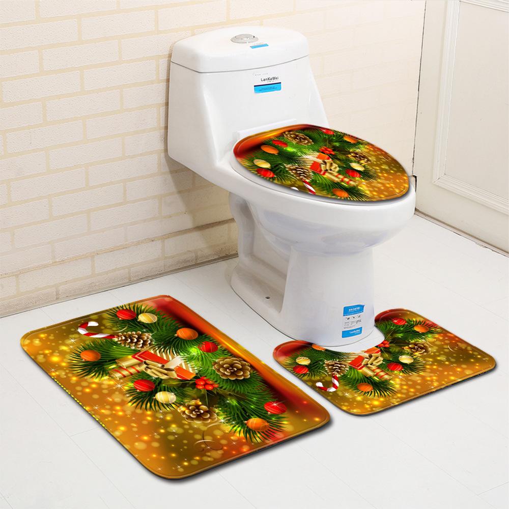 Christmas Bathroom Floor Mat Toilet Three-Piece Set