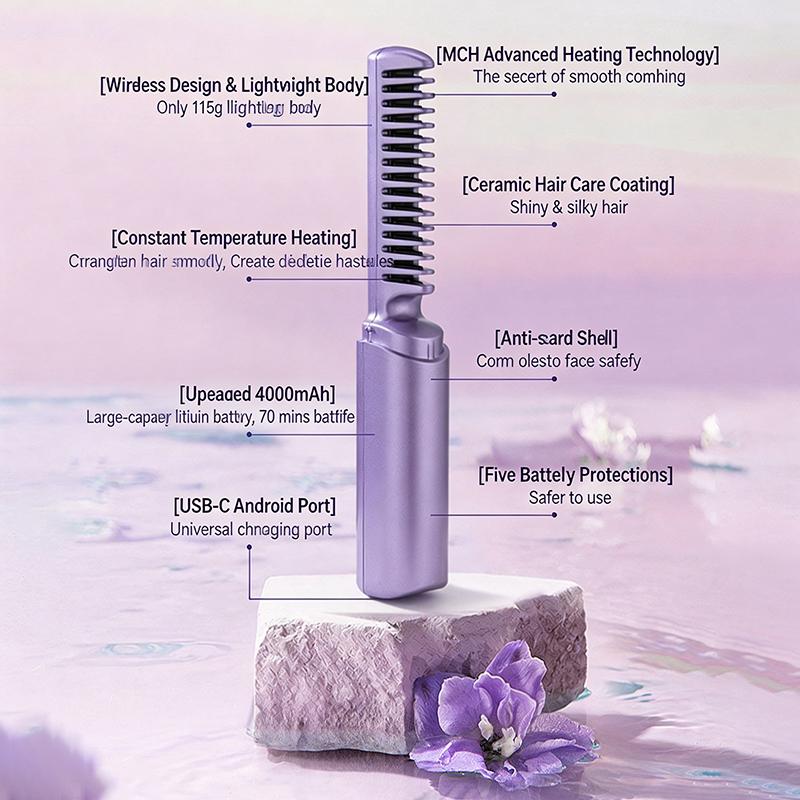 Electric Hair Straightening Comb Curling Brush Multi Use Heated Styling Tool For Home Beauty Routine