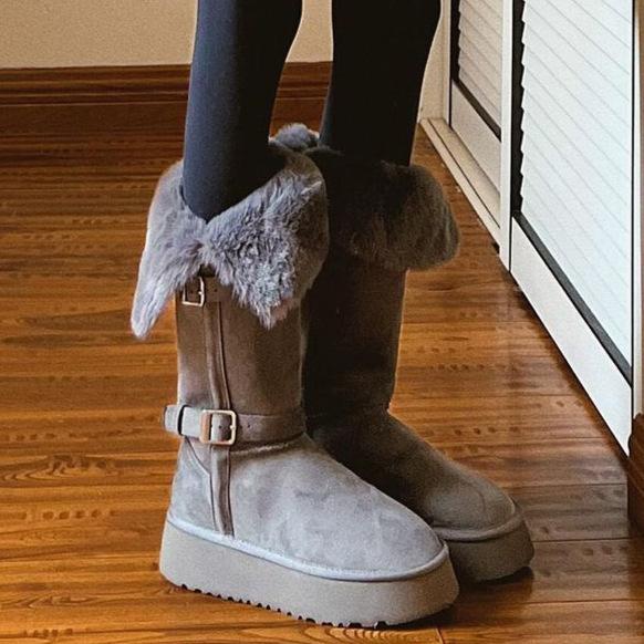 Women's Tall Large Size Thick Sole Soft Sole Winter Warm Fur One Snow Boots Padded Lined Ankle Boots Anti-slip Hiking Sports Cotton Boots