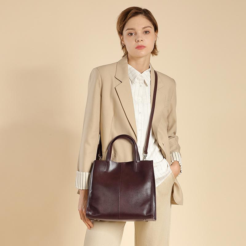 Retro-Tragetasche für Damen aus Rindsleder, Umhängetasche, großes Fassungsvermögen, Bucket Bag, Schultertasche