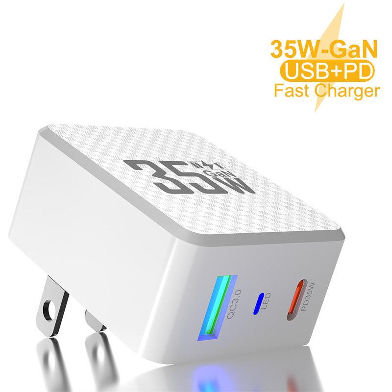 2 Ports Mini 35W GaN USB Type C Charger QC3.0 Portable Fast Charging For iPhone 14 Pro Xiaomi 13 Samsung EU/US
