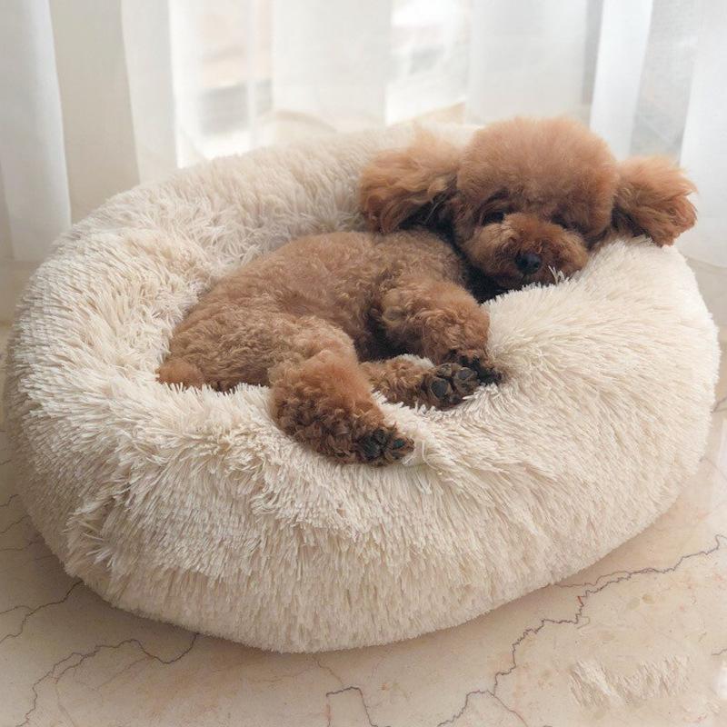 Langes, superweiches Hundebett aus Plüsch, runde Haustiermatte, abnehmbar und waschbar, Schlafsack, Liege, Katzenhaus, Sofakorb für kleine, mittelgroße und große Hunde