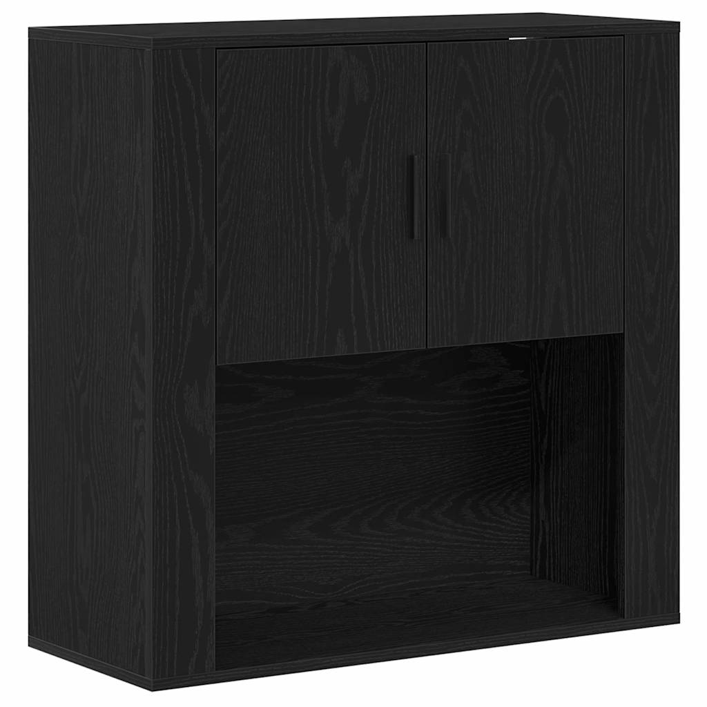 Highboard in Black Oak Look 80 x 33 x 150 cm Engineered Wood
