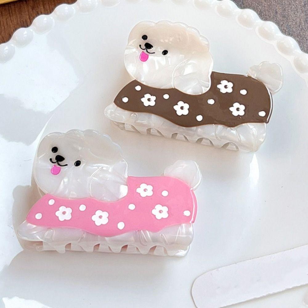 Korean Style Cute Puppy Acetic AcidHair Claw Flower Cartoon Hair Clip Animal Shark Clip  Girls