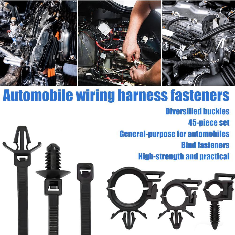45pcs Automotive Fastener And Cable Tie Set Push Mount Cable Zip Tie With Car Wire Routing Clips Self Locking Fastening Cables