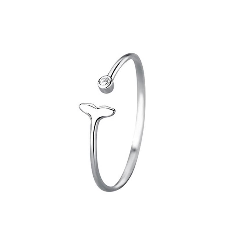 S925 Sterling Silver Fishtail Ring: Cute, Simple, Thin Band, Adjustable Index Finger Ring for Women