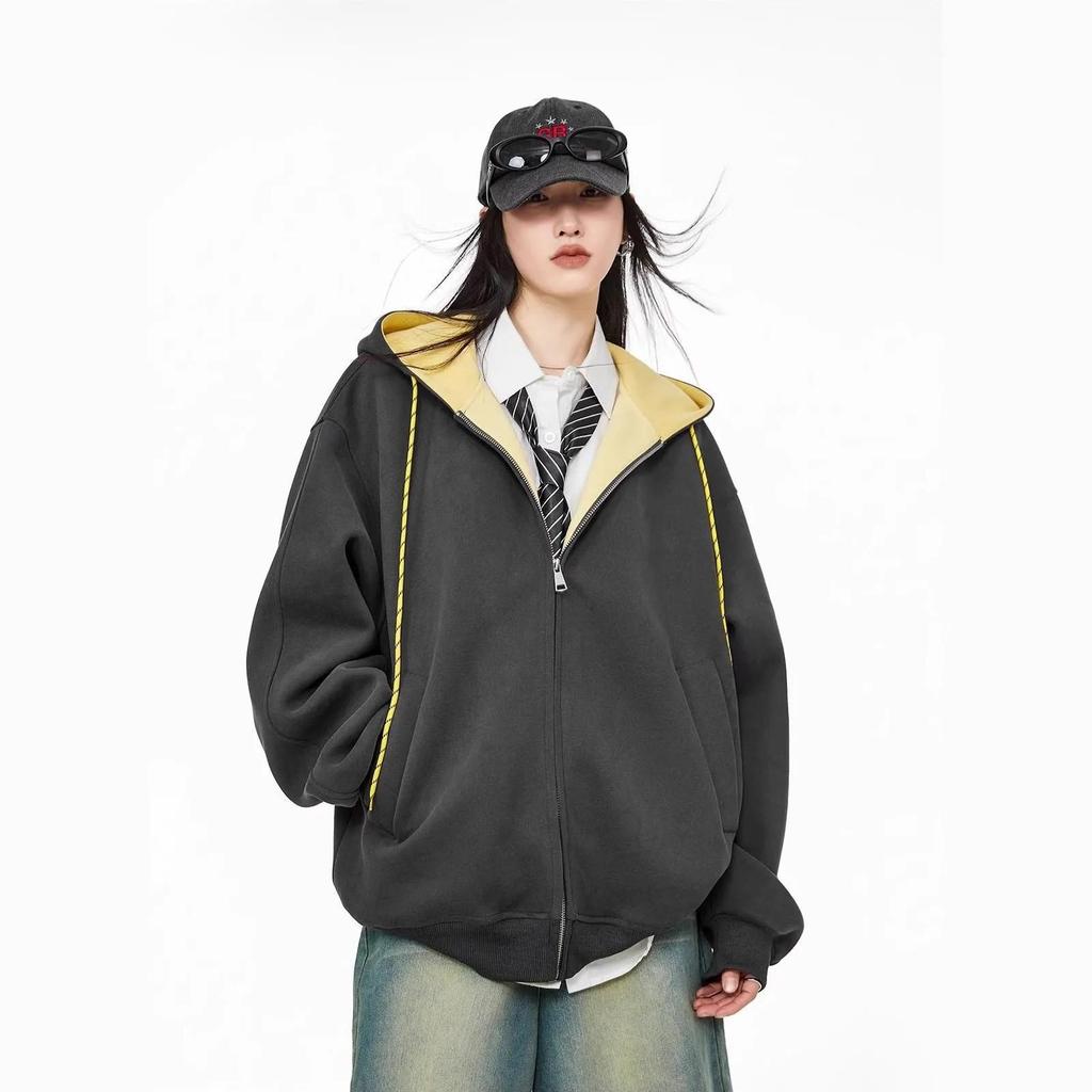 Men's Retro Color-Block Patchwork Hooded Cardigan - Casual Autumn Sweatshirt