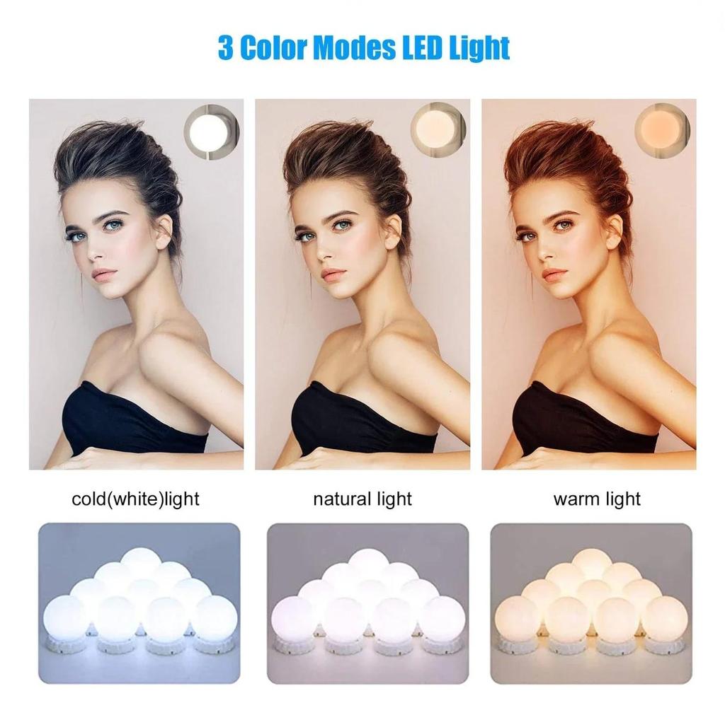 Con Luci SUWIN Luci Da Specchio - Hollywood 14 Lampadine Specchio Luci Con Adattatore, 3 Modalità Colore E 9 Intensità, Luci Specchio Make Up Per Specchio Cosmetico, Lampada Specchio Bagno, Lampada Trucco Specchio Trucco