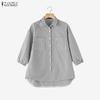 ZANZEA Women Casual Turn Down Collar 3/4 Sleeve Loose Stripe Blouse