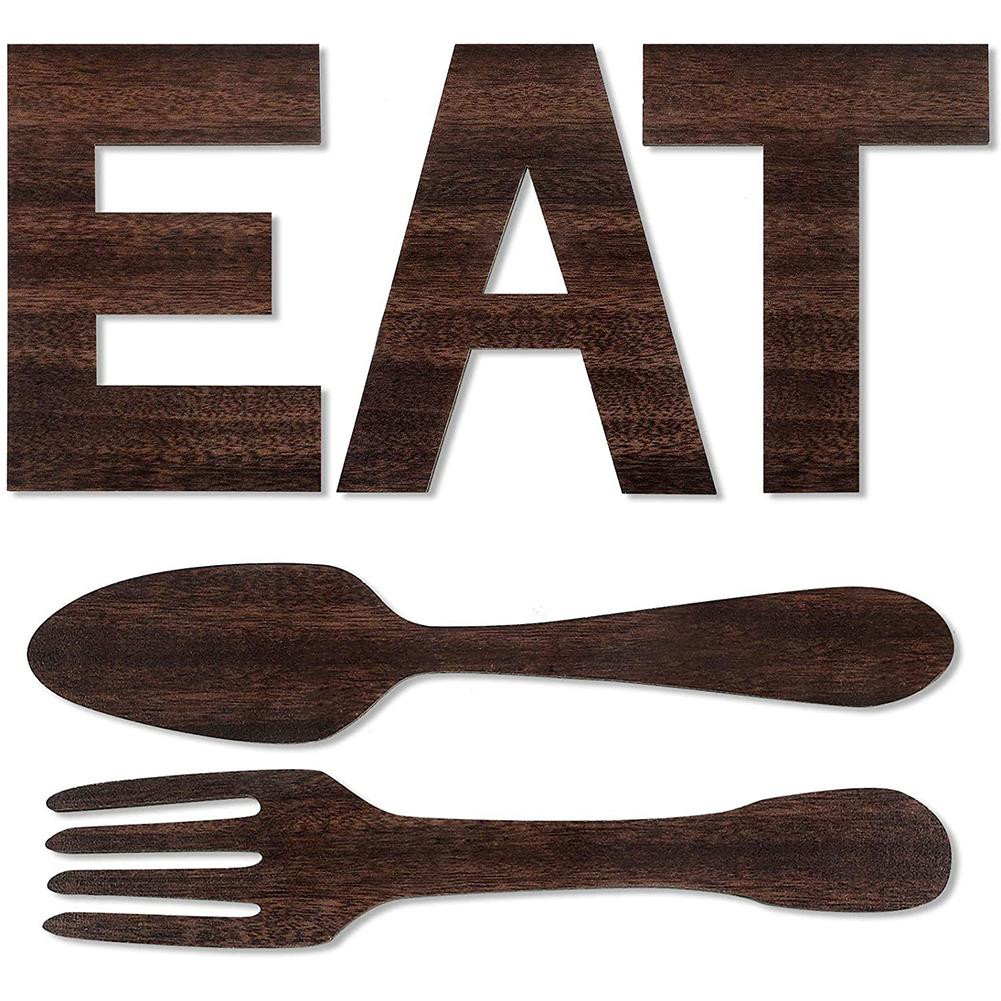 Eat Sign + Fork And Spoon Wall Decor For Kitchen Rustic Farmhouse Decoration For Family Home Dining Room