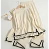 Color Block Knit Top & High-Waist Wide-Leg Pants Set