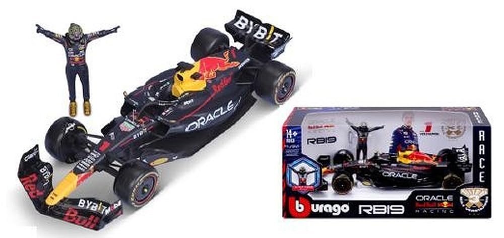 Bburago 1/24 Scale Oracle Red Bull Racing RB19 (2023) No. 1 M. Verstappen Figure (Window Box) - Finished Model (BUR28036V)