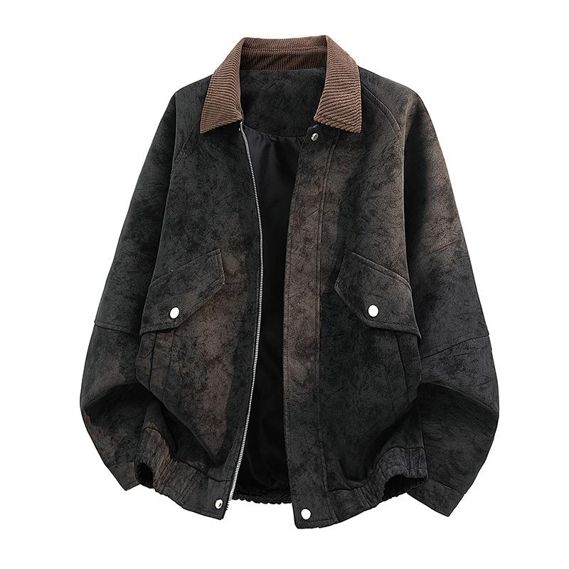 Men's leather jacket, new PU leather American vintage workwear, old money windsurfer motorcycle, simple street leather jacket for men