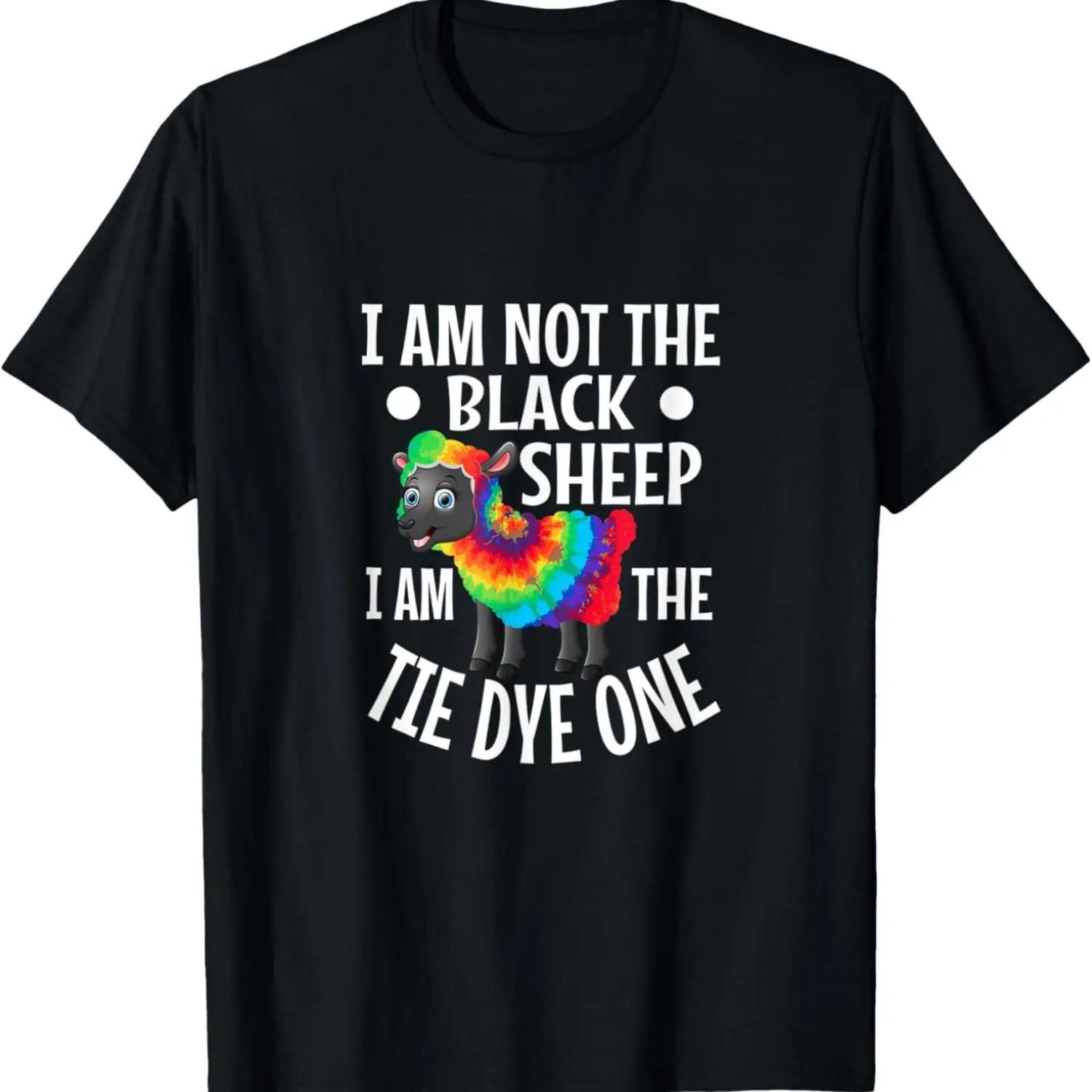 Tye Dye Sheep of my Family not Black Sheep design T-Shirt S чёрный