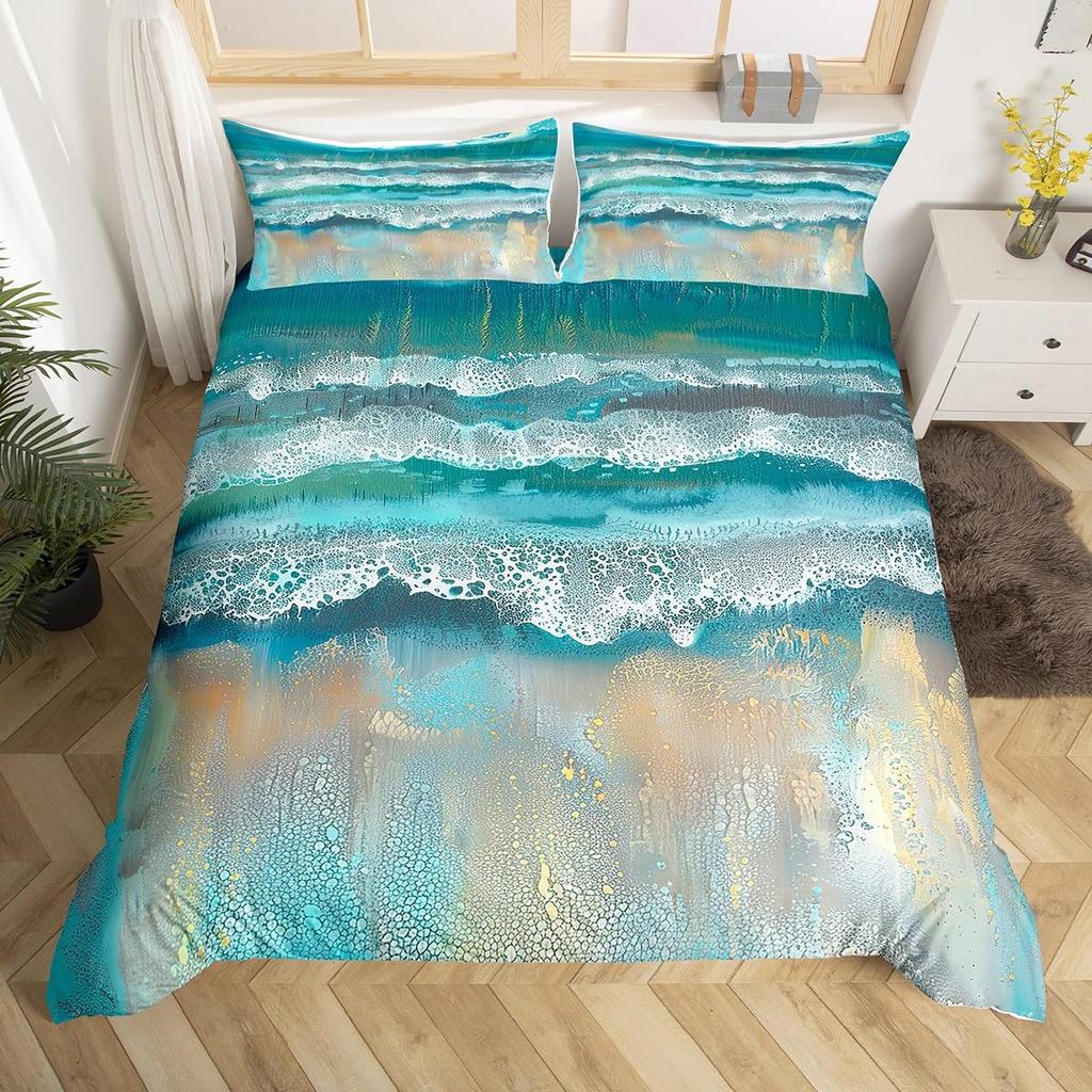 Sea Waves Duvet Cover Sets For Teens Adults Lightweight Quilt Covers Blue Ocean Coastal Themed Bedding Set Room Decor No Quilt